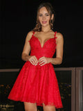 A-Line/Princess Tulle Applique Spaghetti Straps Sleeveless Short/Mini Homecoming Dresses TPP0004003