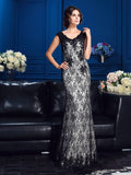 Sheath/Column V-neck Lace Sleeveless Long Satin Mother of the Bride Dresses TPP0007343