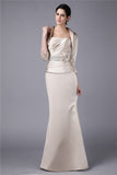 Sheath/Column Strapless Beading Hand-Made Flower Elastic Woven Satin Mother of the Bride Dresses TPP0007324