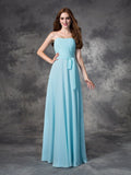 A-line/Princess Strapless Ruched Sleeveless Long Chiffon Bridesmaid Dresses TPP0005797