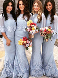 Trumpet/Mermaid Scoop Satin Short Sleeves Floor-Length Bridesmaid Dresses TPP0005339