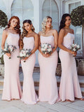 Sheath/Column Strapless Ruffles Sleeveless Stretch Crepe Floor-Length Bridesmaid Dresses TPP0005022