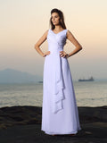 A-Line/Princess V-neck Pleats Sleeveless Long Chiffon Beach Wedding Dresses TPP0006534