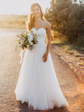 A-Line/Princess Sweetheart Tulle Ruched Sleeveless Floor-Length Wedding Dresses TPP0006257