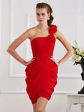 Sheath/Column One-Shoulder Sleeveless Hand-Made Flower Short Chiffon Homecoming Dresses TPP0008253