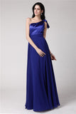 A-Line/Princess One-Shoulder Sleeveless Long Pleats Elastic Woven Satin Chiffon Dresses TPP0004760