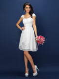 A-Line/Princess Straps Pleats Sleeveless Short Chiffon Bridesmaid Dresses TPP0005306