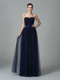 A-Line/Princess Sweetheart Ruffles Sleeveless Long Net Bridesmaid Dresses TPP0005472