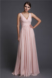 A-Line/Princess V-neck Sleeveless Long Ruffles Chiffon Bridesmaid Dresses TPP0005130