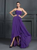 A-Line/Princess Strapless Pleats Sleeveless High Low Chiffon Cocktail Dresses TPP0008409