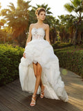 A-Line/Princess Sweetheart Beading Sleeveless High Low Organza Wedding Dresses TPP0006009