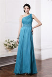 Sheath/Column One-Shoulder Sleeveless Beading Pleats Long Chiffon Bridesmaid Dresses TPP0005588