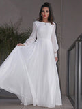 A-Line/Princess Chiffon Ruffles Long Sleeves Scoop Sweep/Brush Train Wedding Dresses TPP0006511