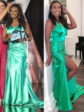 Trumpet/Mermaid Satin Ruffles Spaghetti Straps Sleeveless Sweep/Brush Train Dresses TPP0004814