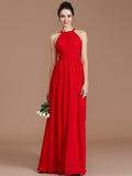 A-Line/Princess Halter Sleeveless Ruched Floor-Length Chiffon Bridesmaid Dresses TPP0005272