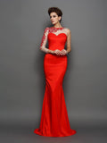 Trumpet/Mermaid High Neck Embroidery Long Sleeves Long Elastic Woven Satin Dresses TPP0009162