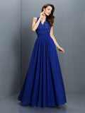 A-Line/Princess V-neck Applique Sleeveless Long Chiffon Bridesmaid Dresses TPP0005255