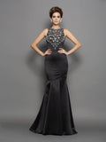 Trumpet/Mermaid Scoop Beading Sleeveless Long Satin Dresses TPP0003075