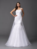 Trumpet/Mermaid Straps Beading Sleeveless Long Net Wedding Dresses TPP0006774