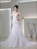 Trumpet/Mermaid Beading Halter Sleeveless Applique Satin Wedding Dresses TPP0006939