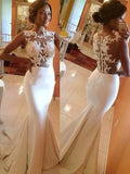 Trumpet/Mermaid Scoop Sleeveless Sweep/Brush Train Lace Satin Wedding Dresses TPP0006301