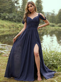 A-Line/Princess Chiffon Ruched V-neck Sleeveless Sweep/Brush Train Bridesmaid Dresses TPP0004962