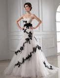 Trumpet/Mermaid Beading Sweetheart Sleeveless Applique Satin Tulle Wedding Dresses TPP0006754