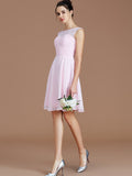 A-Line/Princess Bateau Sleeveless Lace Short/Mini Chiffon Bridesmaid Dresses TPP0005679