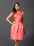 A-Line/Princess Bateau Sleeveless Short Satin Bridesmaid Dresses TPP0005847