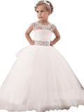 Ball Gown Scoop Sleeveless Lace Floor-Length Tulle Flower Girl Dresses TPP0007581