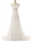 A-Line/Princess V-neck Sleeveless Sweep/Brush Train Lace Chiffon Wedding Dresses TPP0006310