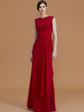 Sheath/Column Jewel Sleeveless Floor-Length Lace Chiffon Bridesmaid Dresses TPP0005461