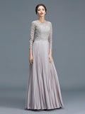 A-Line/Princess Scoop 3/4 Sleeves Lace Chiffon Floor-Length Mother of the Bride Dresses TPP0007177