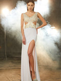 Sheath/Column V-neck Sleeveless Beading Floor-Length Spandex Dresses TPP0003590