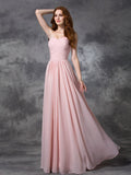 A-line/Princess Sweetheart Sleeveless Ruched Long Chiffon Bridesmaid Dresses TPP0005267