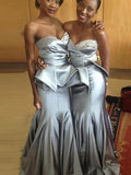 Trumpet/Mermaid Sweetheart Sleeveless Satin Sweep/Brush Train Bridesmaid Dresses TPP0005374