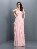 A-Line/Princess Sweetheart Pleats Short Sleeves Long Chiffon Bridesmaid Dresses TPP0005228