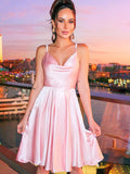 A-Line/Princess Ruffles Spaghetti Straps Satin Sleeveless Short/Mini Homecoming Dresses TPP0004298