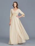 A-Line/Princess V-neck Ruffles Chiffon Floor-Length Mother of the Bride Dresses TPP0007385