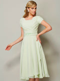 Sheath/Column Bateau Short Sleeves Ruffles Short Chiffon Bridesmaid Dresses TPP0005029