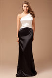 Sheath/Column One-Shoulder Ruffles Sleeveless Long Satin Bridesmaid Dresses TPP0005539