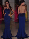 Sheath/Column Strapless Sleeveless Beading Sweep/Brush Train Satin Dresses TPP0003570