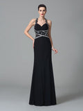 Sheath/Column Straps Beading Sleeveless Long Chiffon Dresses TPP0003944