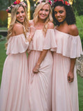 A-Line/Princess Off-the-Shoulder Sleeveless Chiffon Bridesmaid Dresses TPP0005123