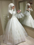 Ball Gown Jewel Long Sleeves Floor-Length Bowknot Organza Wedding Dresses TPP0006961