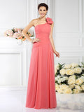 A-Line/Princess One-Shoulder Pleats Sleeveless Long Chiffon Bridesmaid Dresses TPP0005496