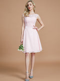 A-Line/Princess Bateau Sleeveless Lace Short/Mini Chiffon Bridesmaid Dresses TPP0005467