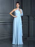 Sheath/Column One-Shoulder 3/4 Sleeves Long Chiffon Bridesmaid Dresses TPP0005047