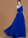 A-Line/Princess One-Shoulder Sleeveless Floor-Length Beading Chiffon Bridesmaid Dresses TPP0005259