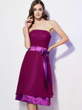 A-Line/Princess Strapless Sleeveless Bowknot Short Chiffon Bridesmaid Dresses TPP0005419